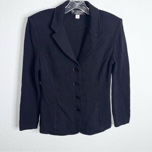 St. John Blazer Women 10 Santana Knit Black Button Down Jacket C2
